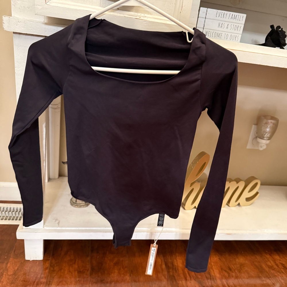 SKIMS Long Sleeve Scoop Neck Bodysuit in Black
